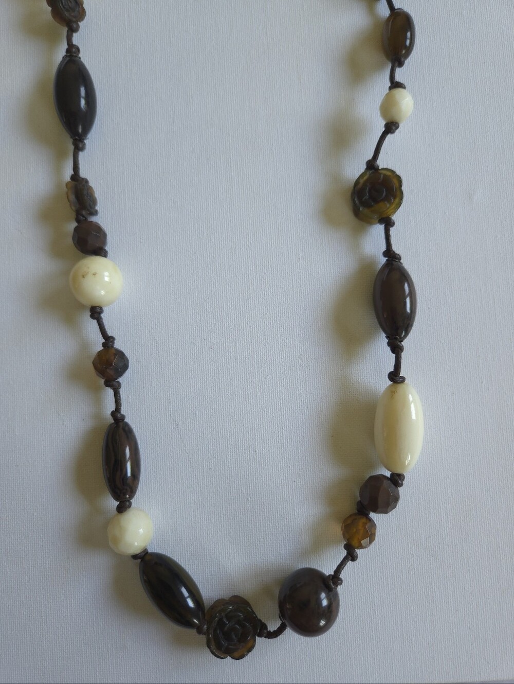 Mexx Vintage Chunky Bead Statement Necklace, Carved Rose & Faux Horn Resin Boho